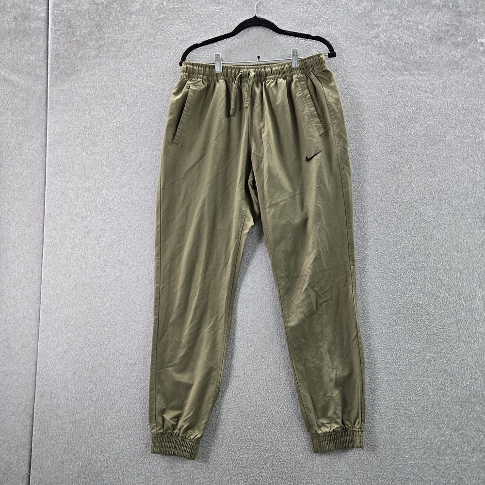 Nike Men Pants L Green Nylon Player Jogger Slim Logo 30" Inseam